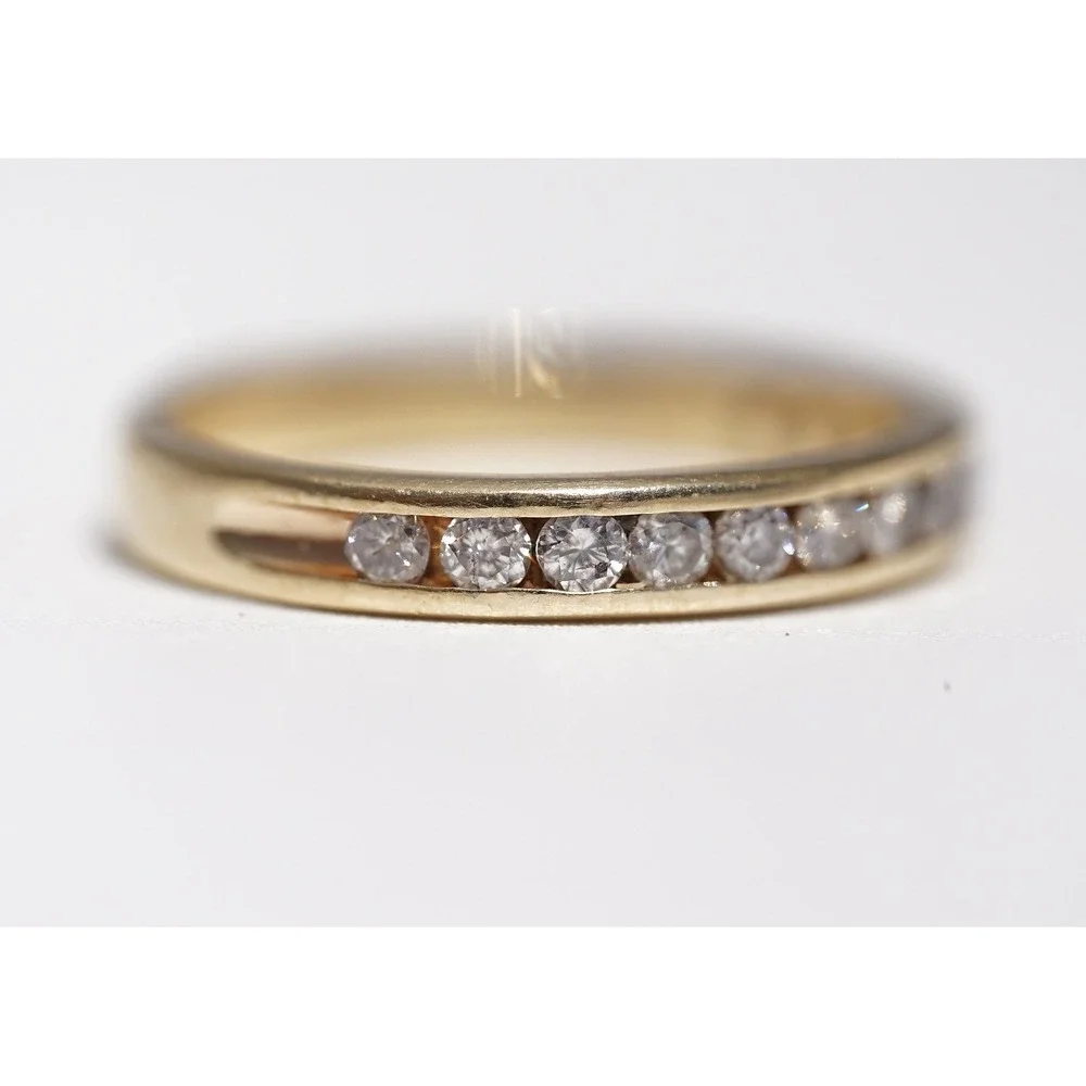 Vintage 14k Solid Gold Natural Channel Set Eternity Band Ring - 2.91g Size 6.75 - Picture 6 of 8
